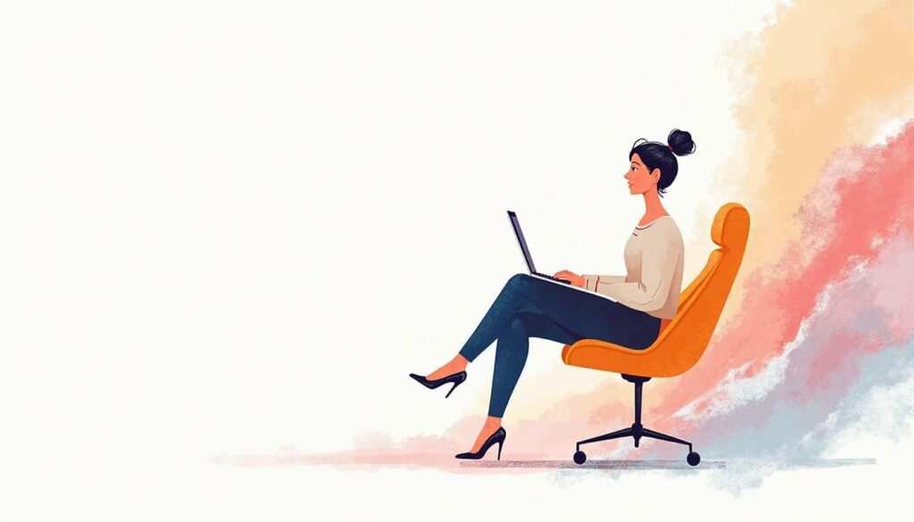 dibujo de mujer sentada en silla con un ordenador