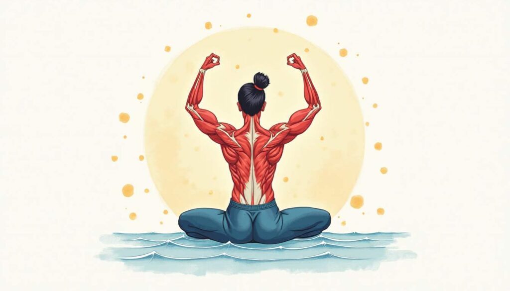 postura de yoga de mujer con músculos